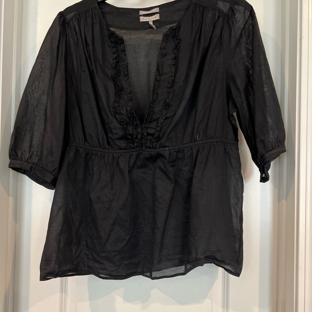 Black ruffle detail top with Empire waist  1x